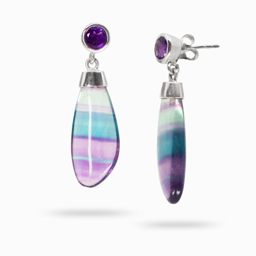 FACETED AMETHYST AND FLUORITE STUD DROPS