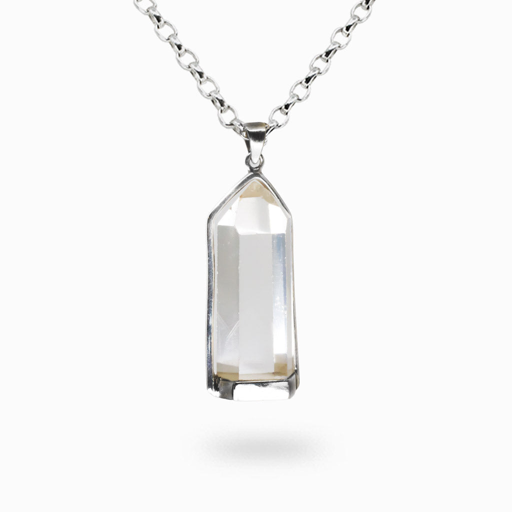 phantom quartz necklace crystal point sterling silver pendant clear gemstone