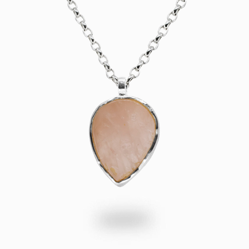 RAW ROSE QUARTZ TEAR SHAPED NECKLACE