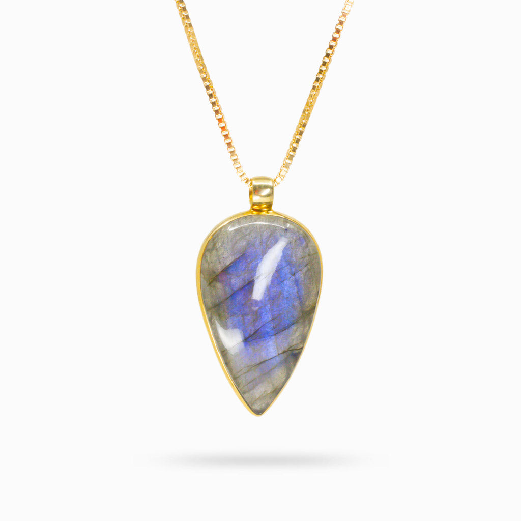 CABOCHON LABRADORITE NECKLACE IN YELLOW GOLD VERMEIL FINISH