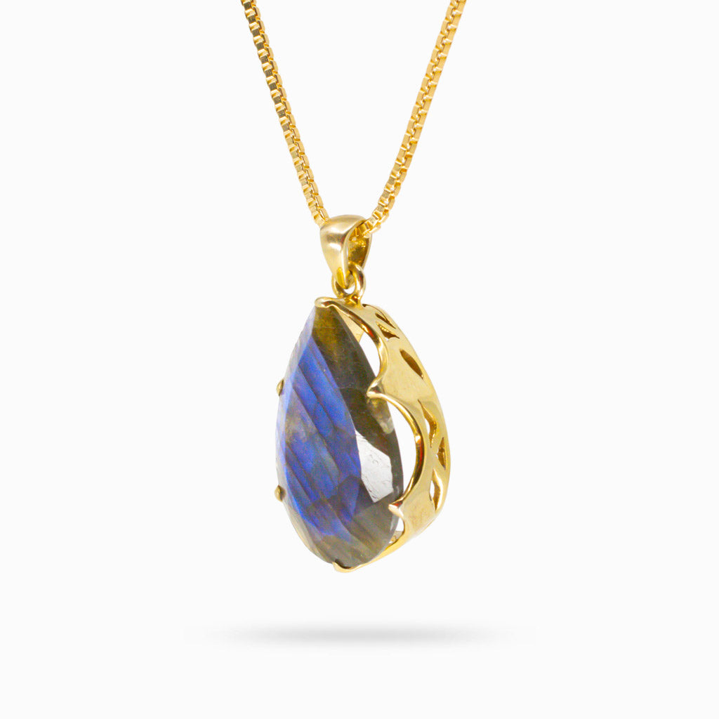 FACETED LAABRADORITE NECKLACE IN YELLOW GOLD VERMEIL 