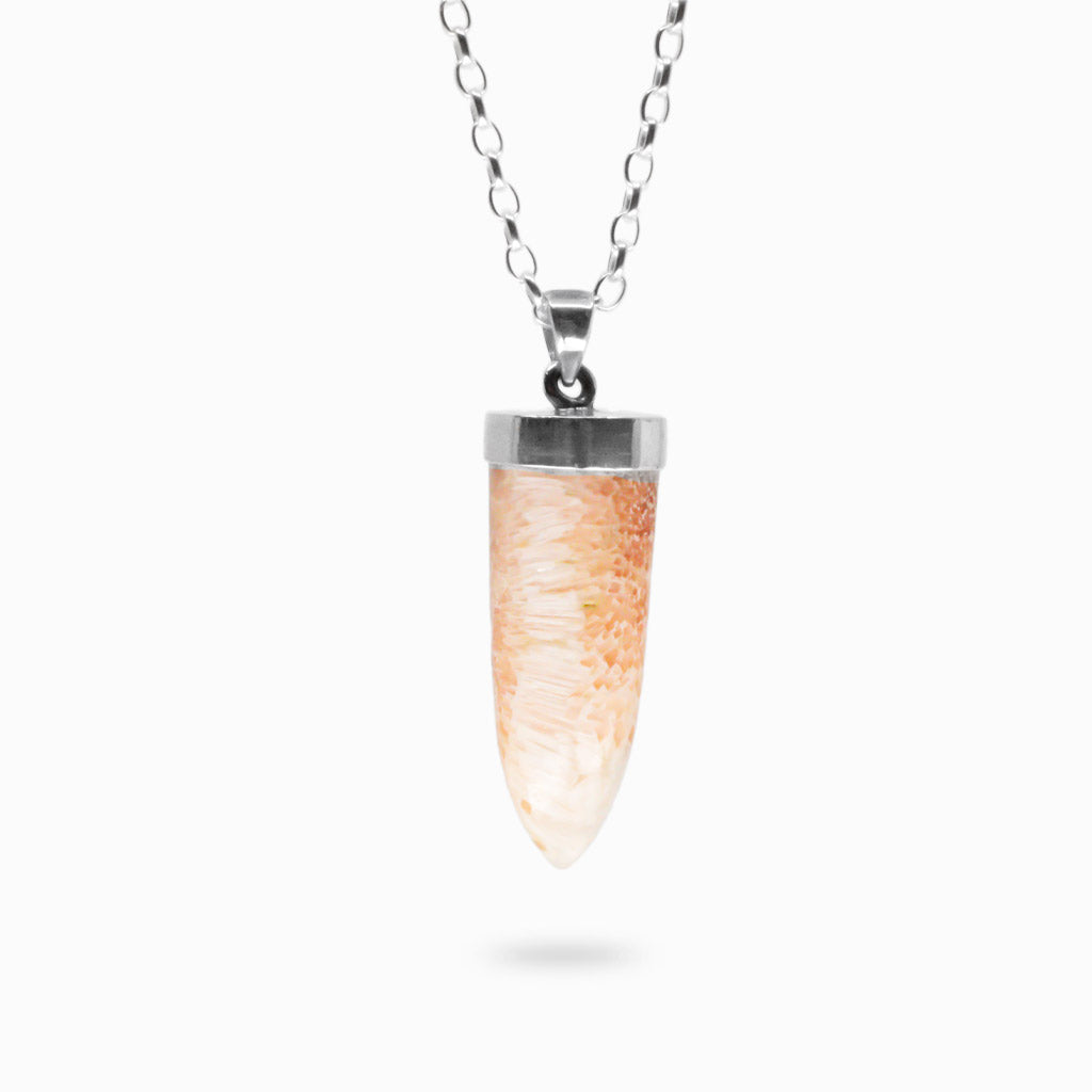 PINK SCOLECITE PENCIL NECKLACE STERLING SILVER