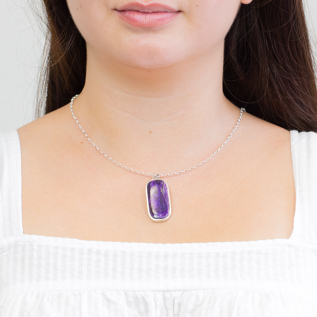 CABOCHON SUGILITE NECKLACE ON MODEL