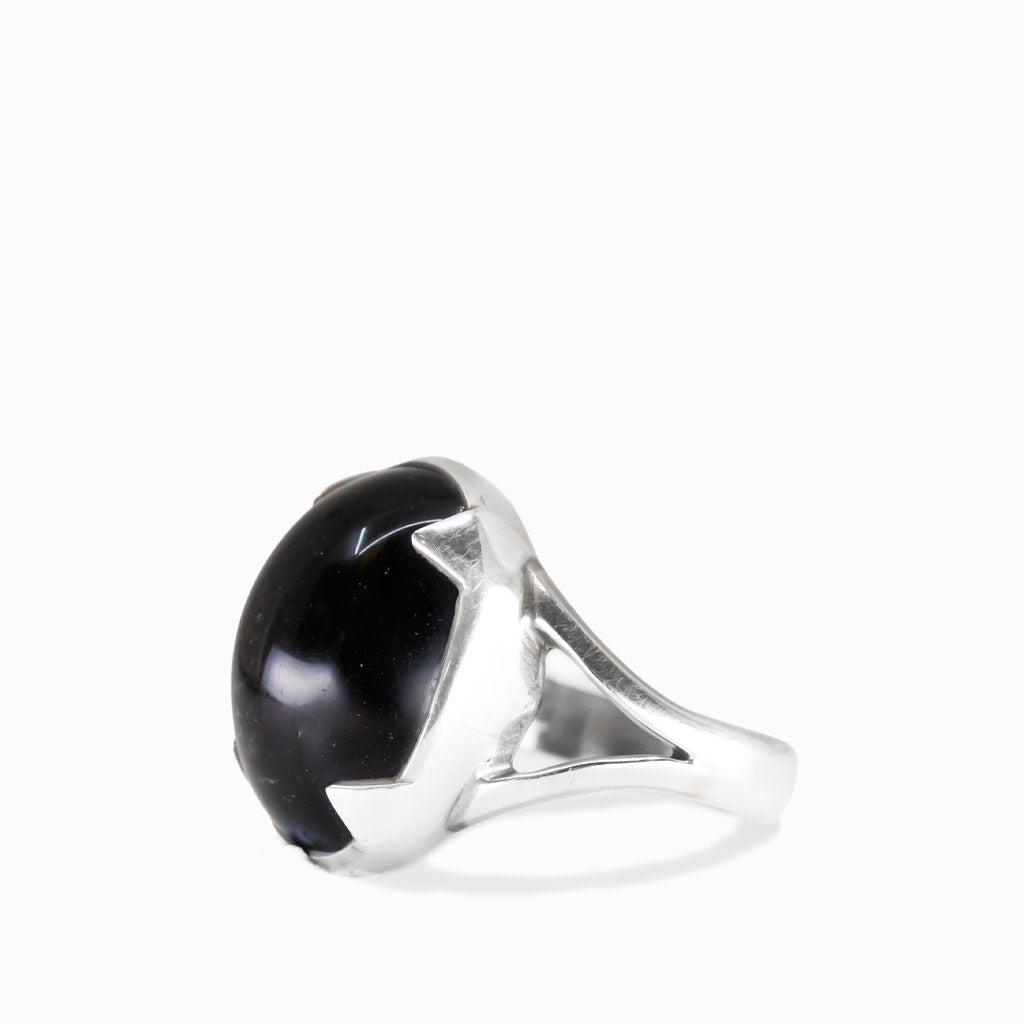 CABOCHON BLACK OBSIDIAN OVAL RING STERLING SILVER