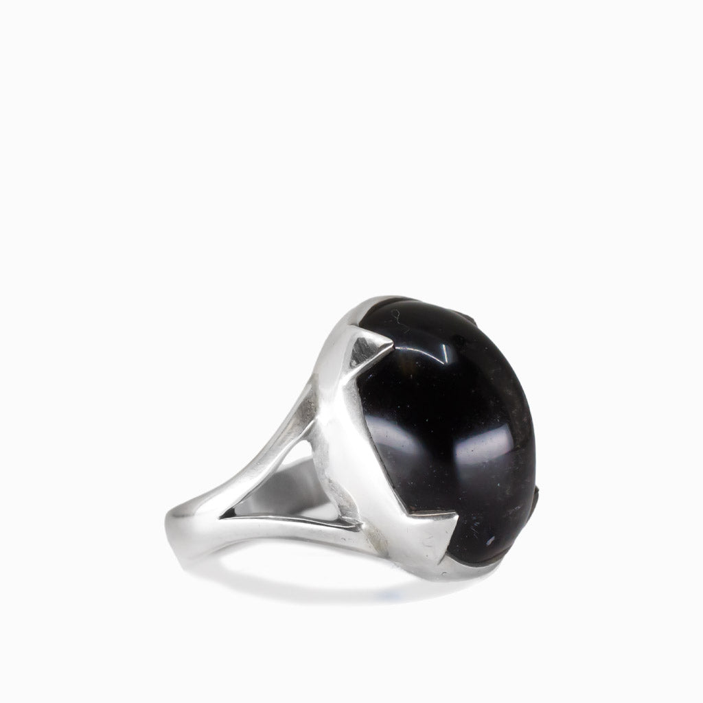 CABOCHON BLACK OBSIDIAN OVAL RING STERLING SILVER