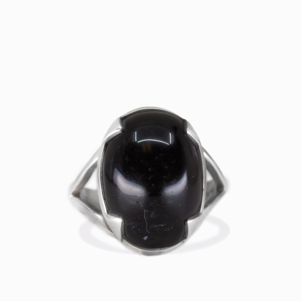CABOCHON BLACK OBSIDIAN OVAL RING STERLING SILVER