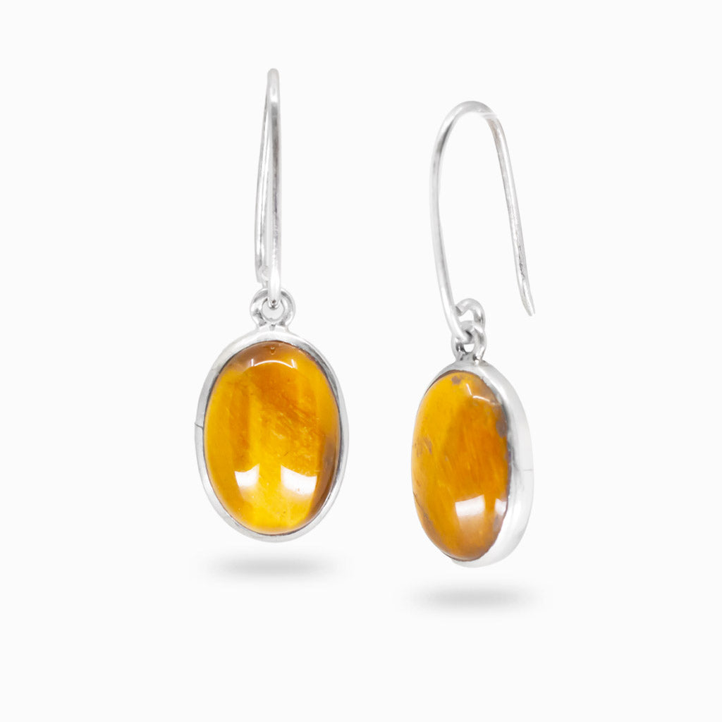 CABOCHON TIGER EYE DROP EARRINGS 