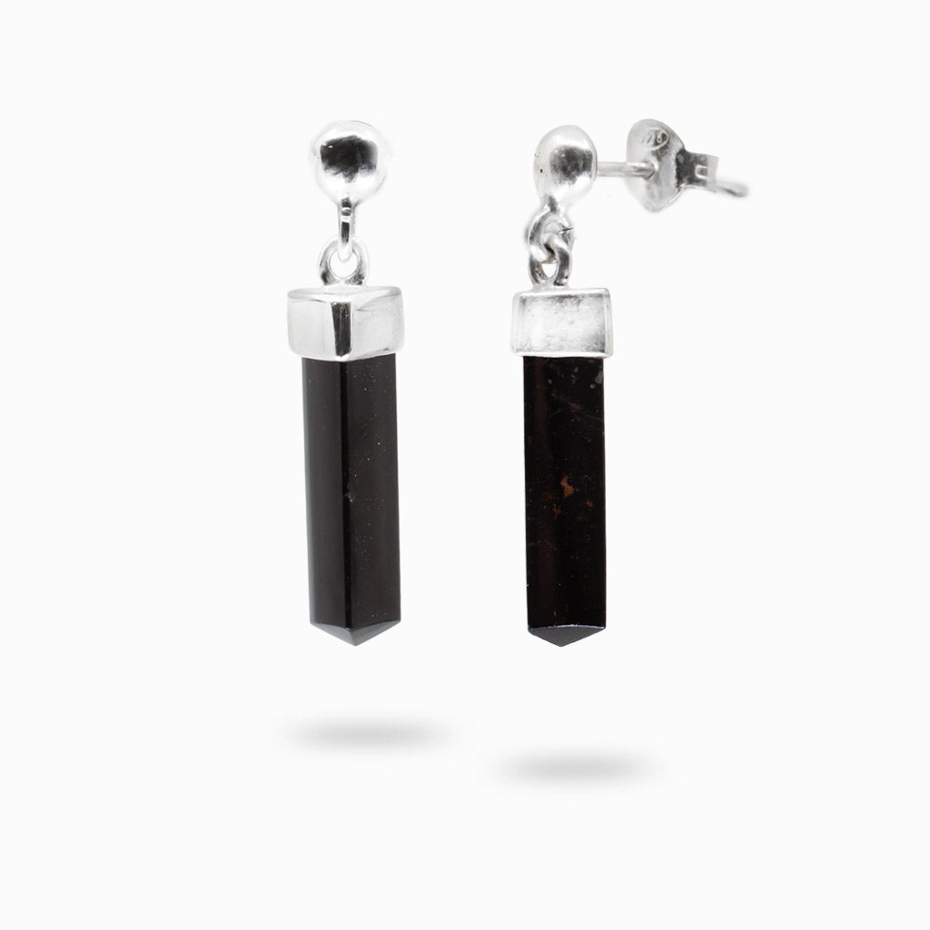 PENCIL BLACK TOURMALINE STUD DROPS STERLING SILVER | MADE IN EARTH