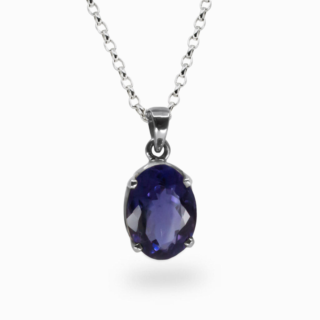 FACETED OVAL CLAW IOLITE NECKLACE STERLING SILVER | MADE IN EARTH