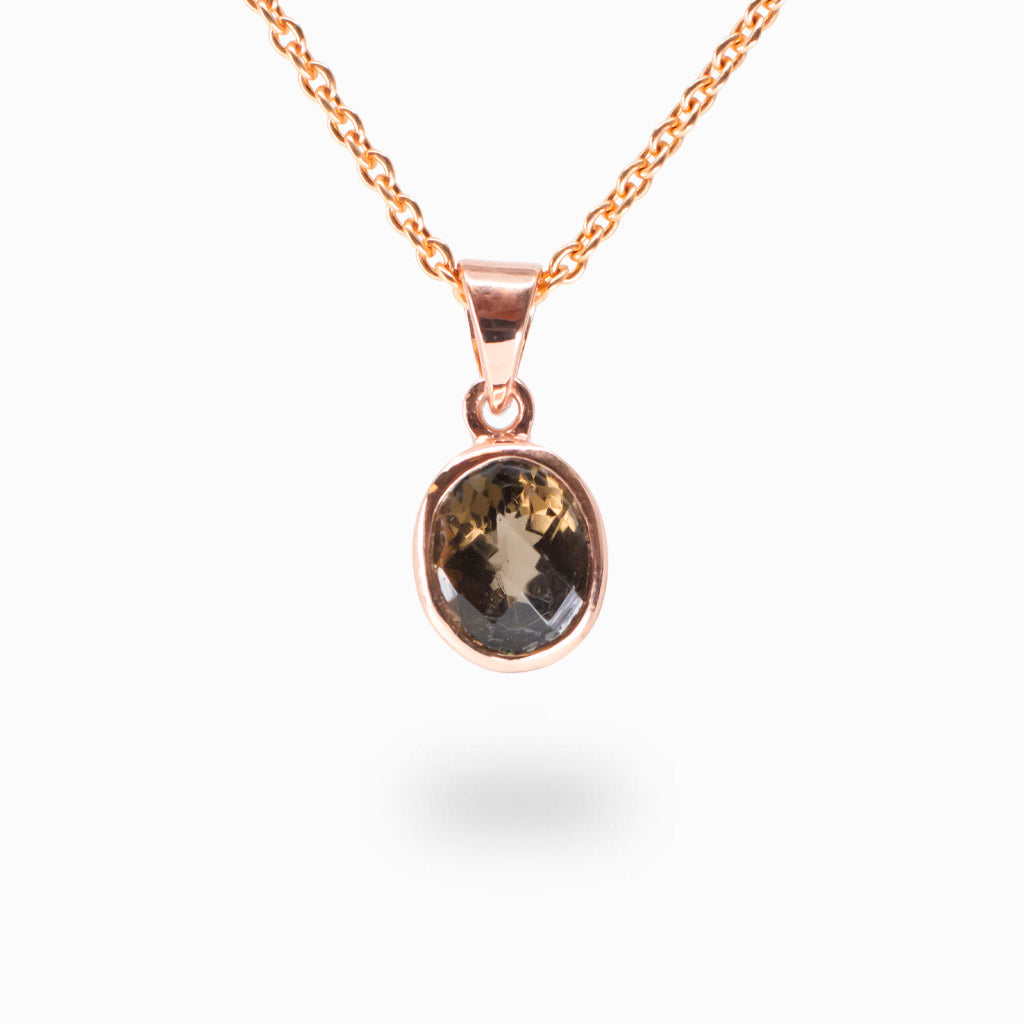 Rose gold necklace with a smoky quartz pendant 