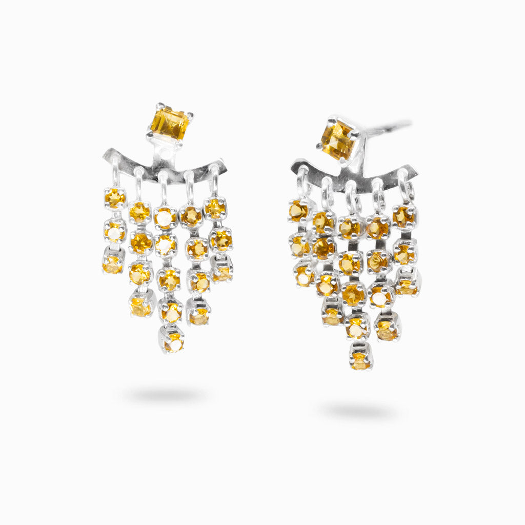 Multi-stone citrine faceted stud drop earrings in sterling silver