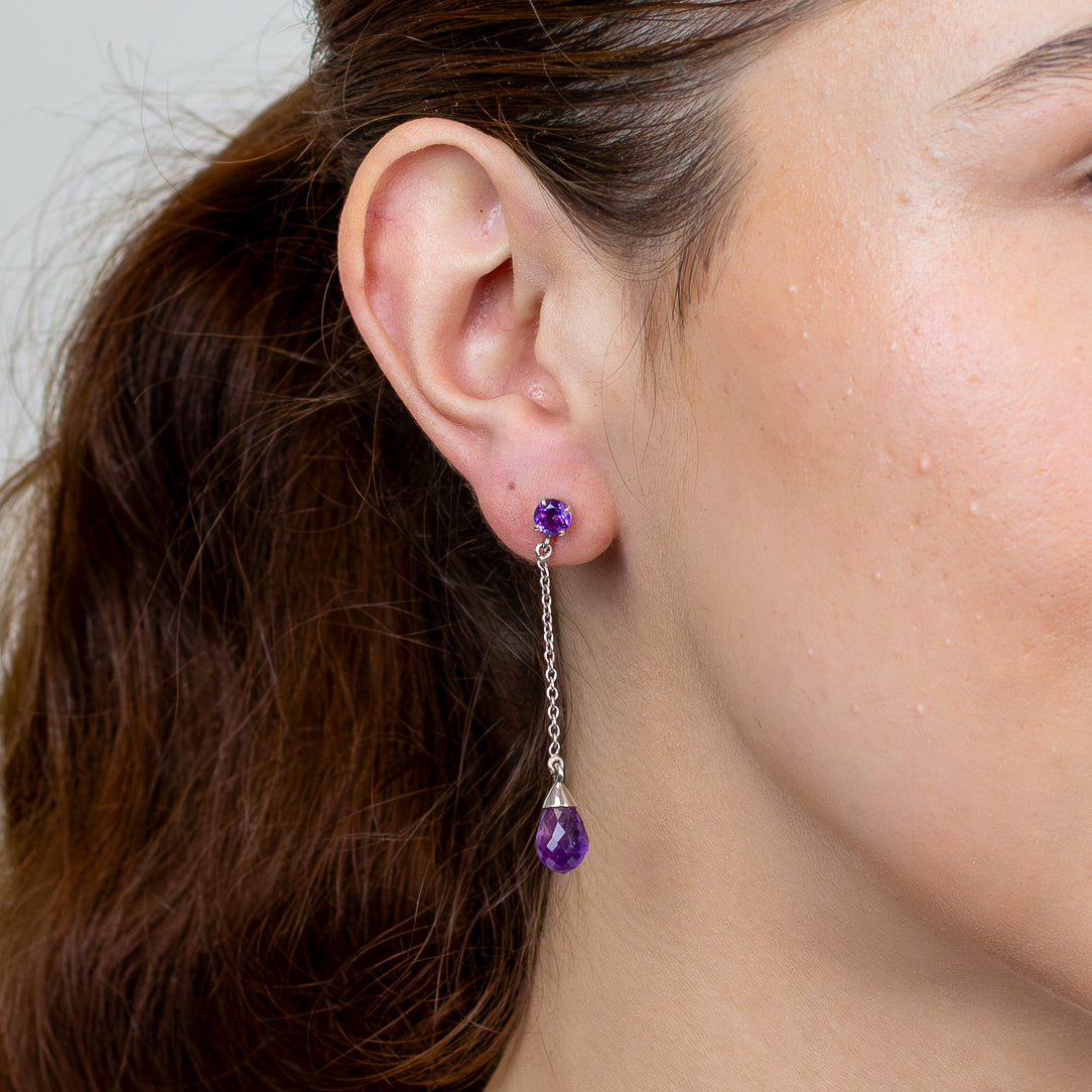 Amethyst Stud Drop Earrings