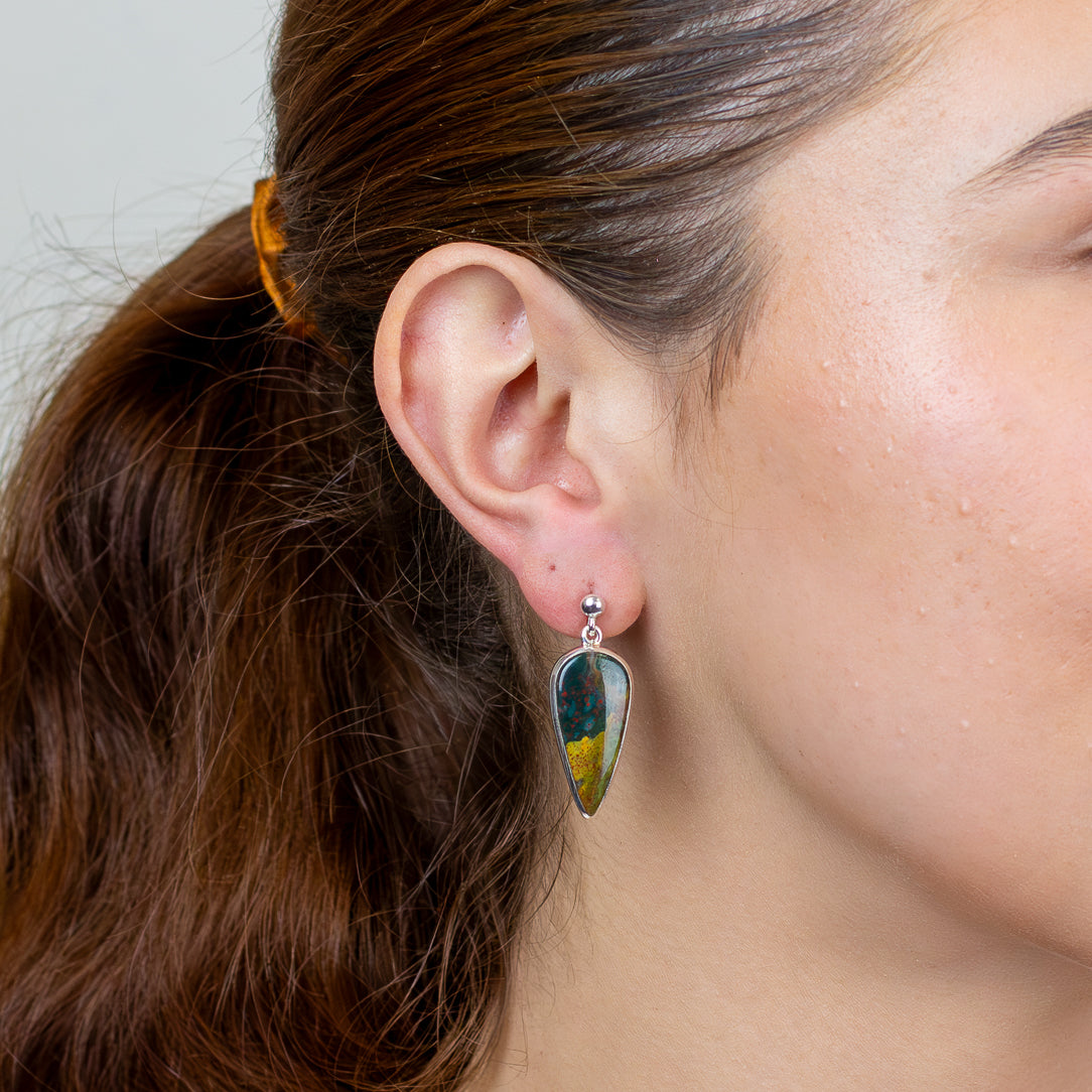 Bloodstone Stud Drop Earrings