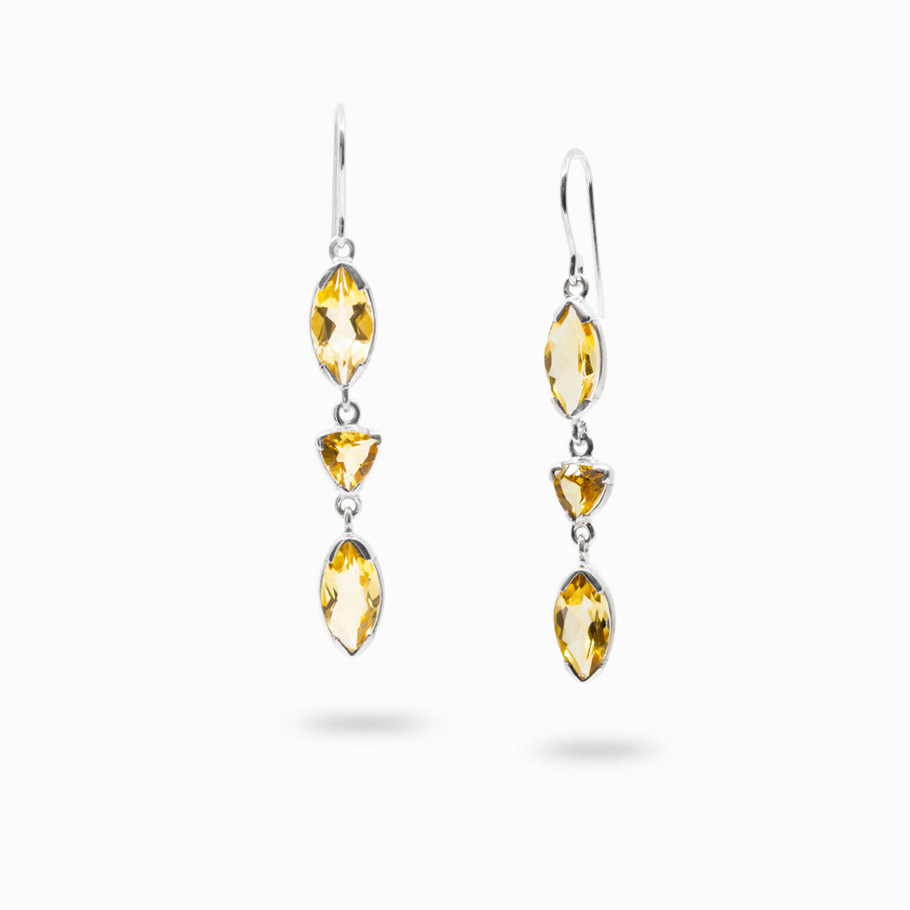 Citrine multishape faceted drop earrings in sterling silver