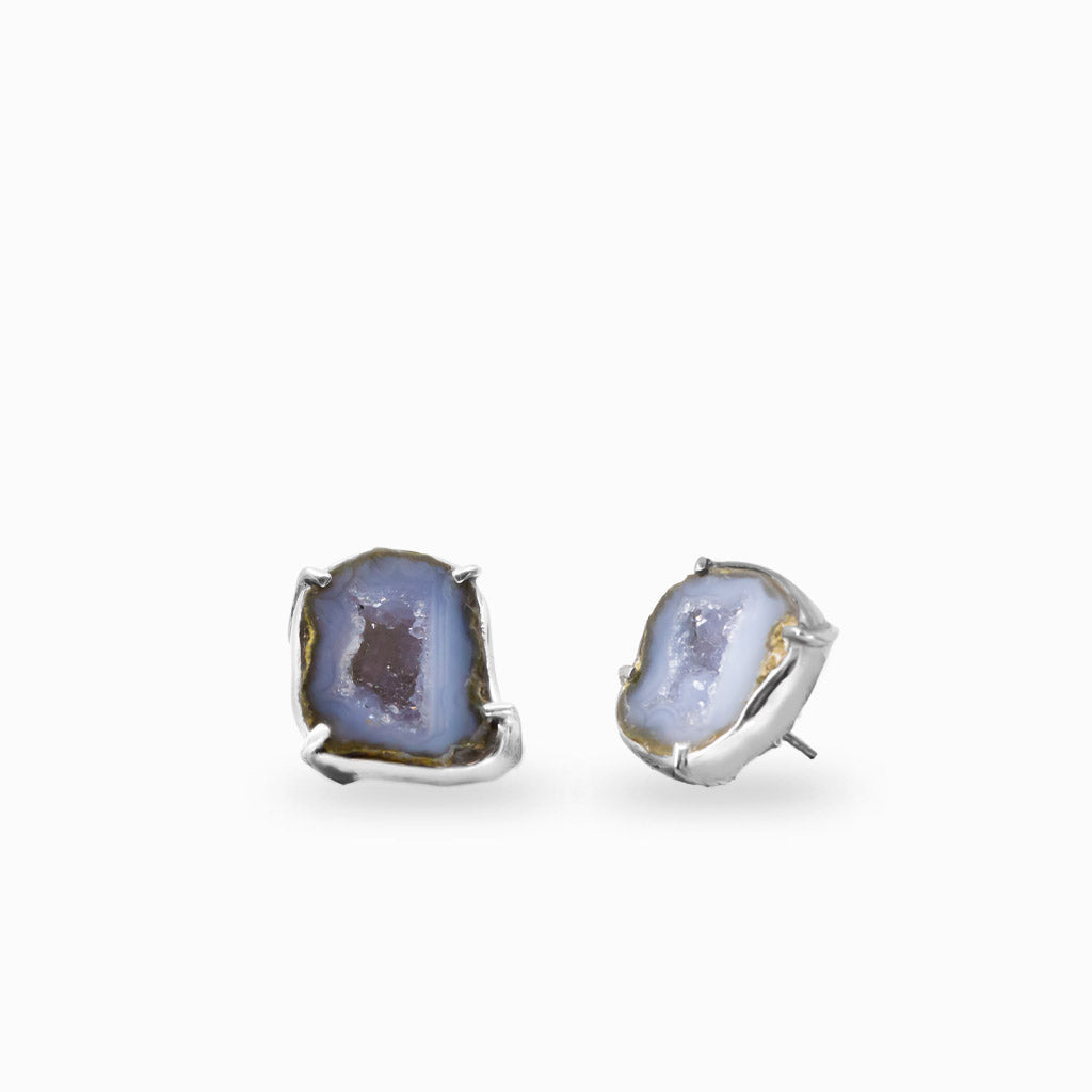 Agate geode raw stud earrings in sterling silver