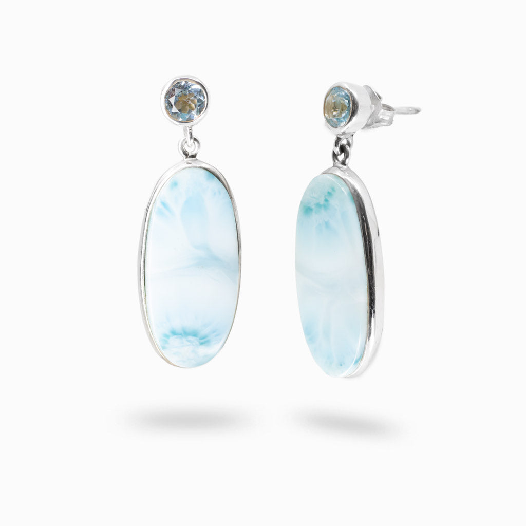 Larimar and blue topaz stud drop earrings in sterling silver