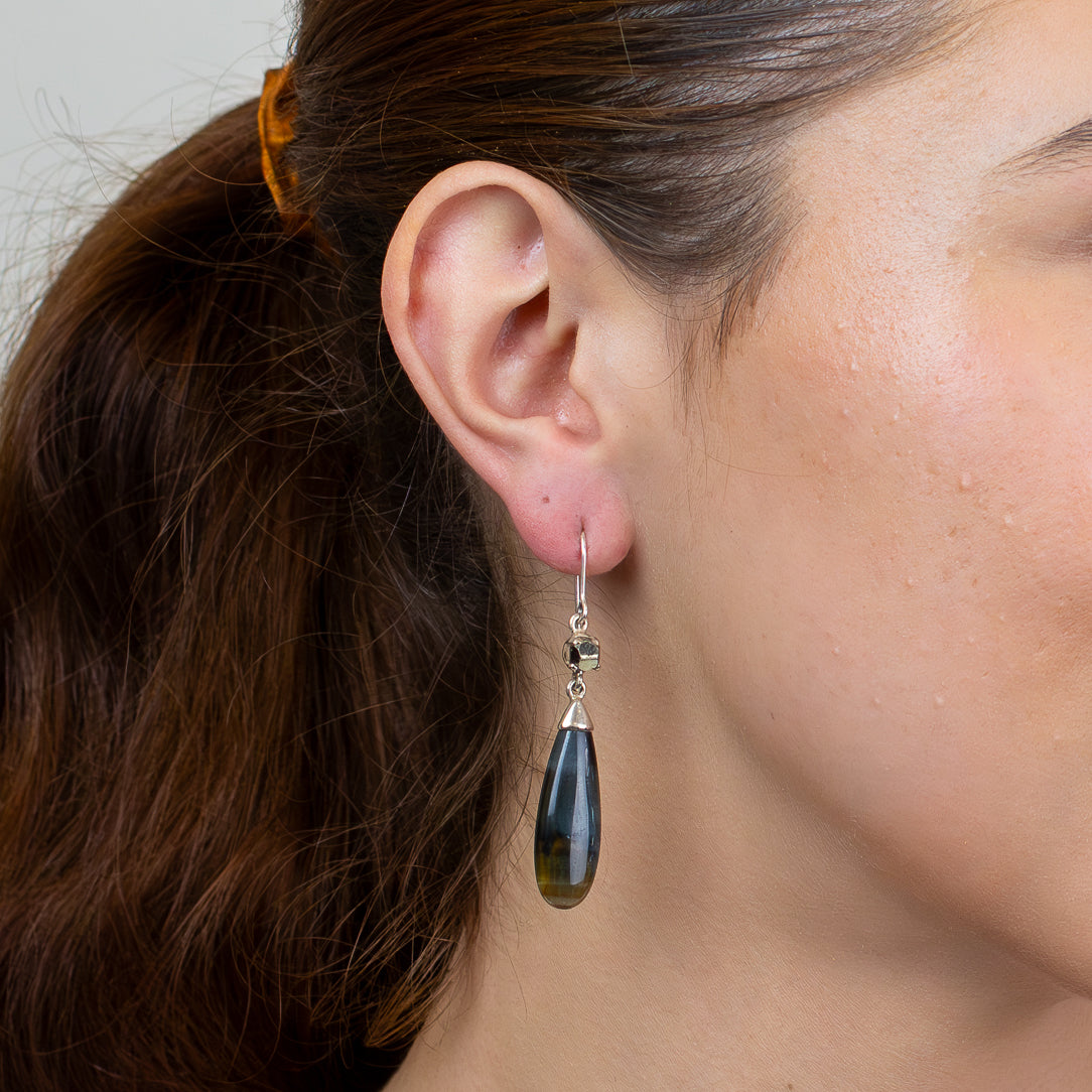 Pyrite & Hawks Eye Drop Earrings