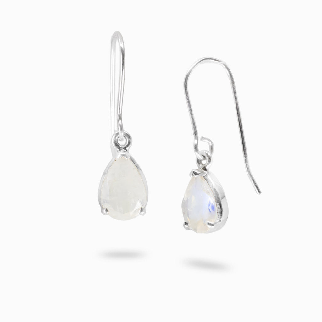 Faceted rainbow moonstone teardrop earrings in sterling silver