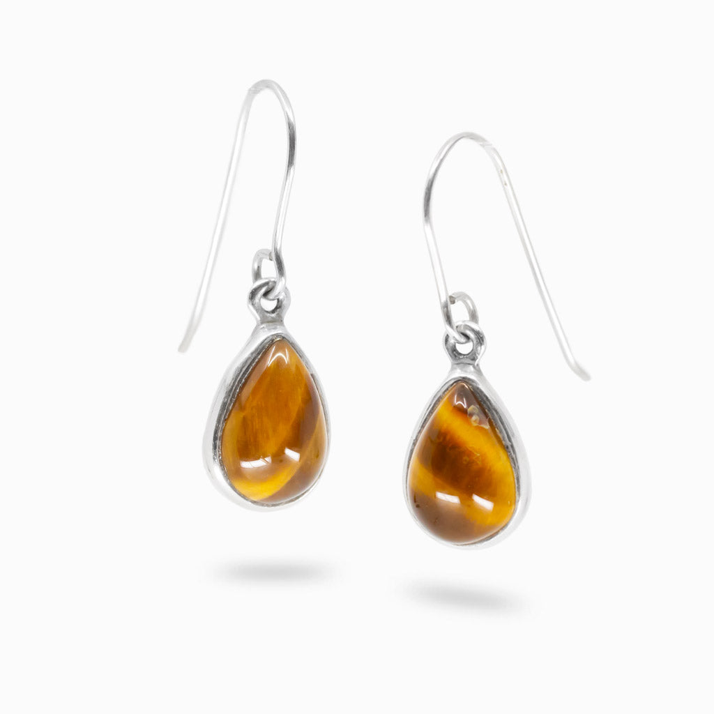 Teardrop tiger eye earrings in sterling silver