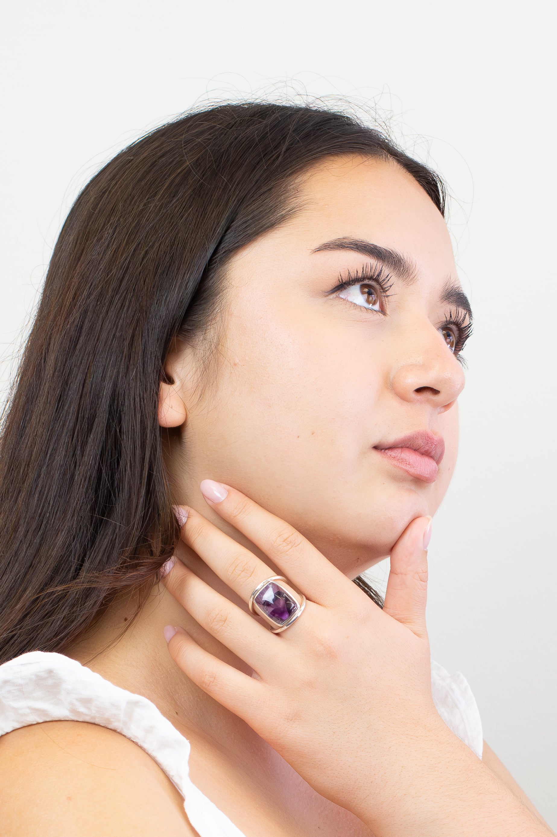 AURALITE CABOCHON REC RING ON MODEL