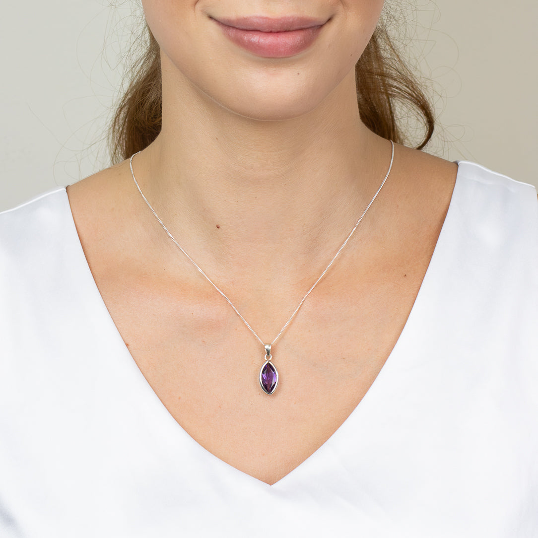 Marquise faceted amethyst necklace in sterling silver