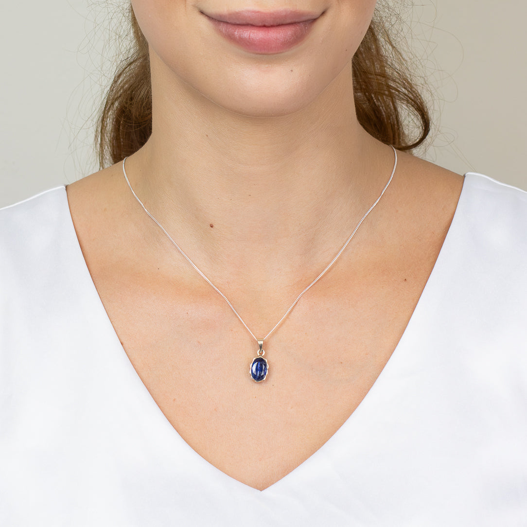 Faceted kyanite necklace with scallop bezel in sterling silver