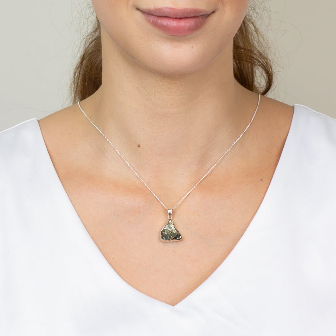 Raw pyrite cluster necklace in sterling silver
