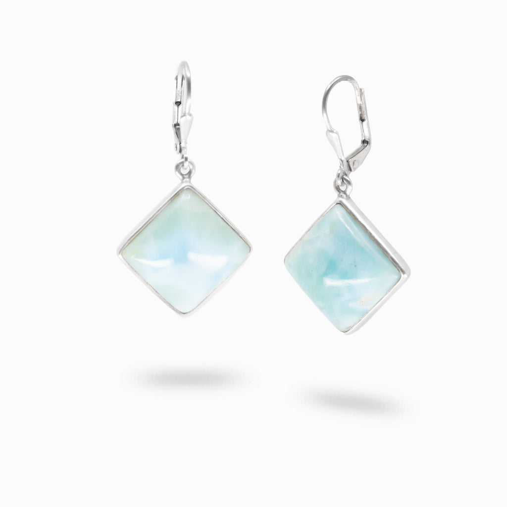 Larimar square cabochon drop earrings in sterling silver