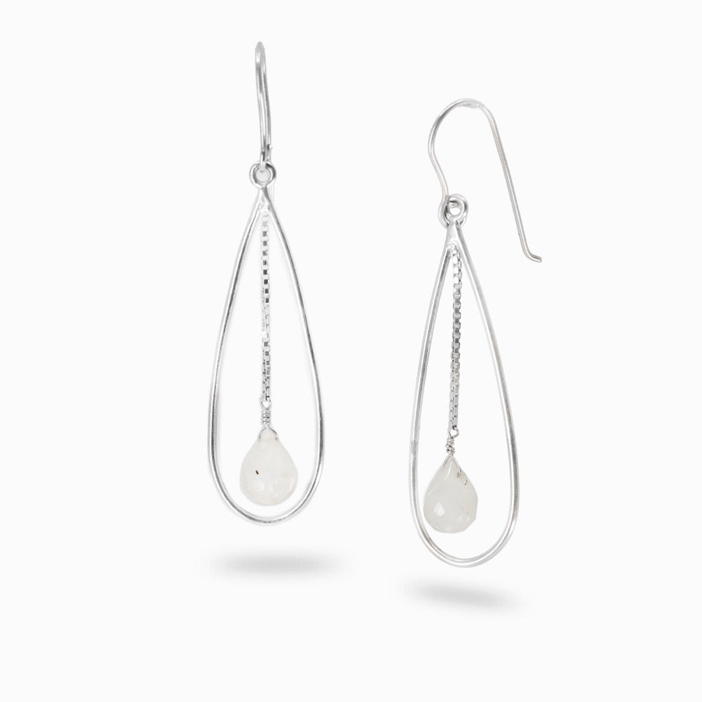 Rainbow moonstone briolette teardrop earrings in sterling silver