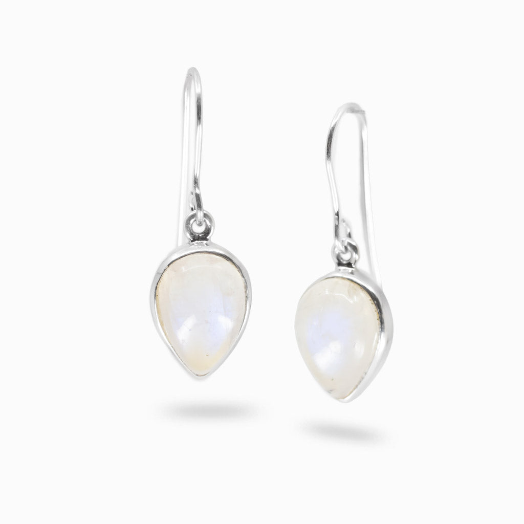Rainbow moonstone tear drop earrings in sterling silver