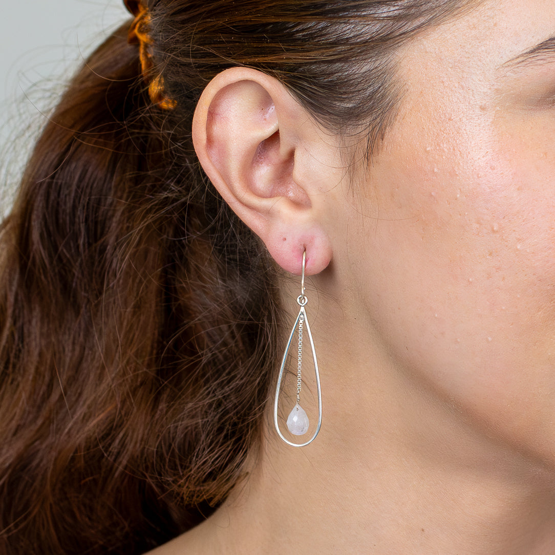 Rainbow moonstone briolette teardrop earrings in sterling silver