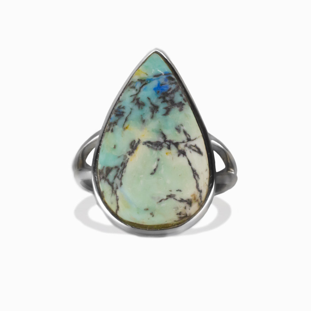 Azurite Turquoise teardrop cabochon bezel ring in sterling silver featuring rich blue gemstone. | MADE IN EARTH