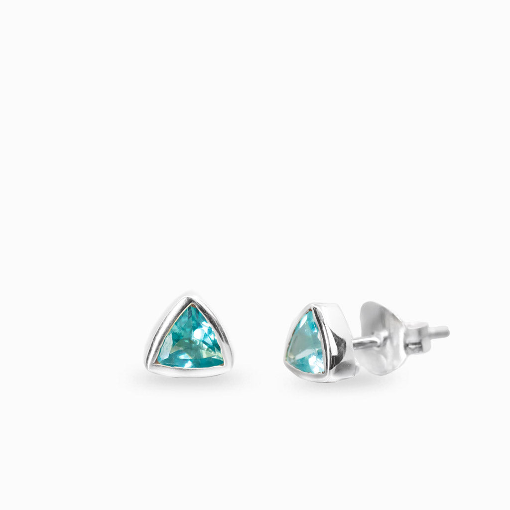 Faceted triangle apatite stud earrings in sterling silver