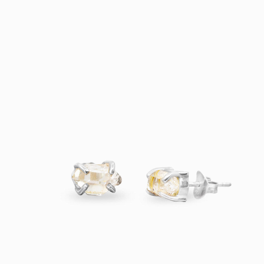Raw Herkimer diamond stud earrings in sterling silver