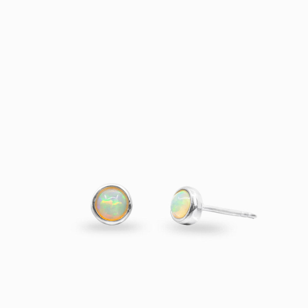 Round precious opal stud earrings in sterling silver