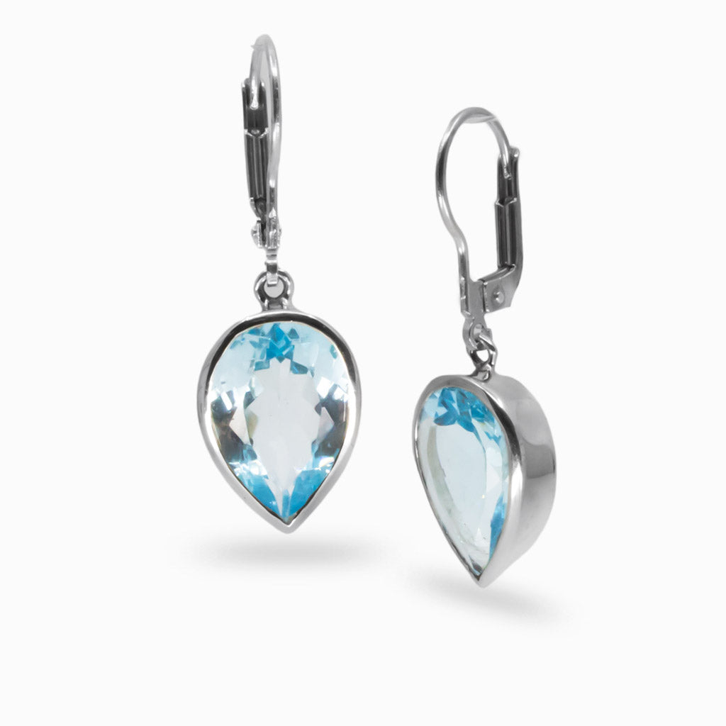 London Blue Topaz cabochon drop earrings in sterling silver with French clasp, vibrant deep blue gemstones | MADE IN EARTH