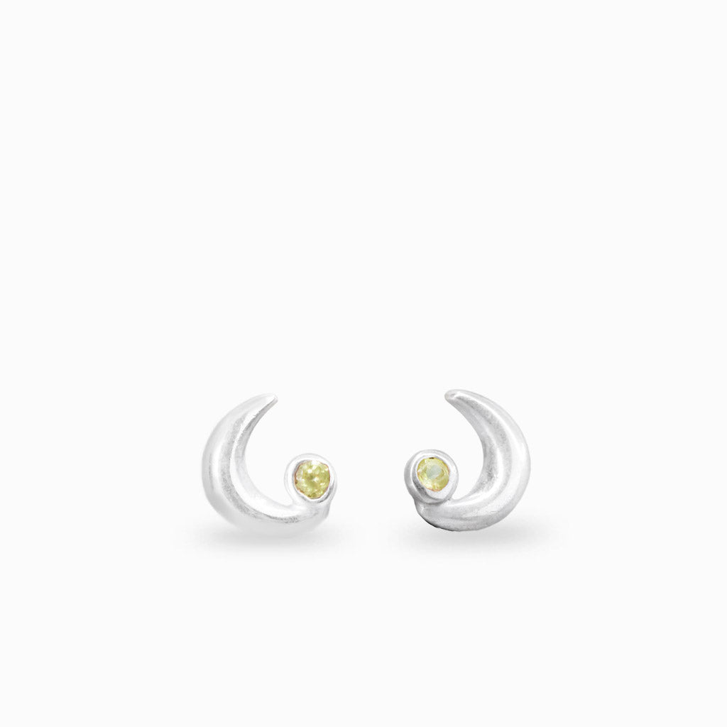 Peridot moon stud earrings in sterling silver
