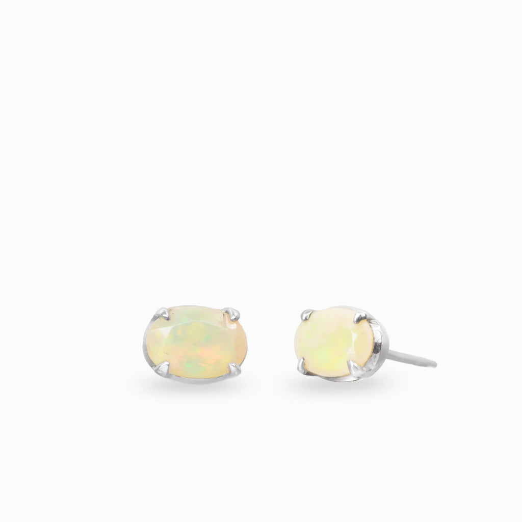 Faceted precious opal stud earrings in sterling silver