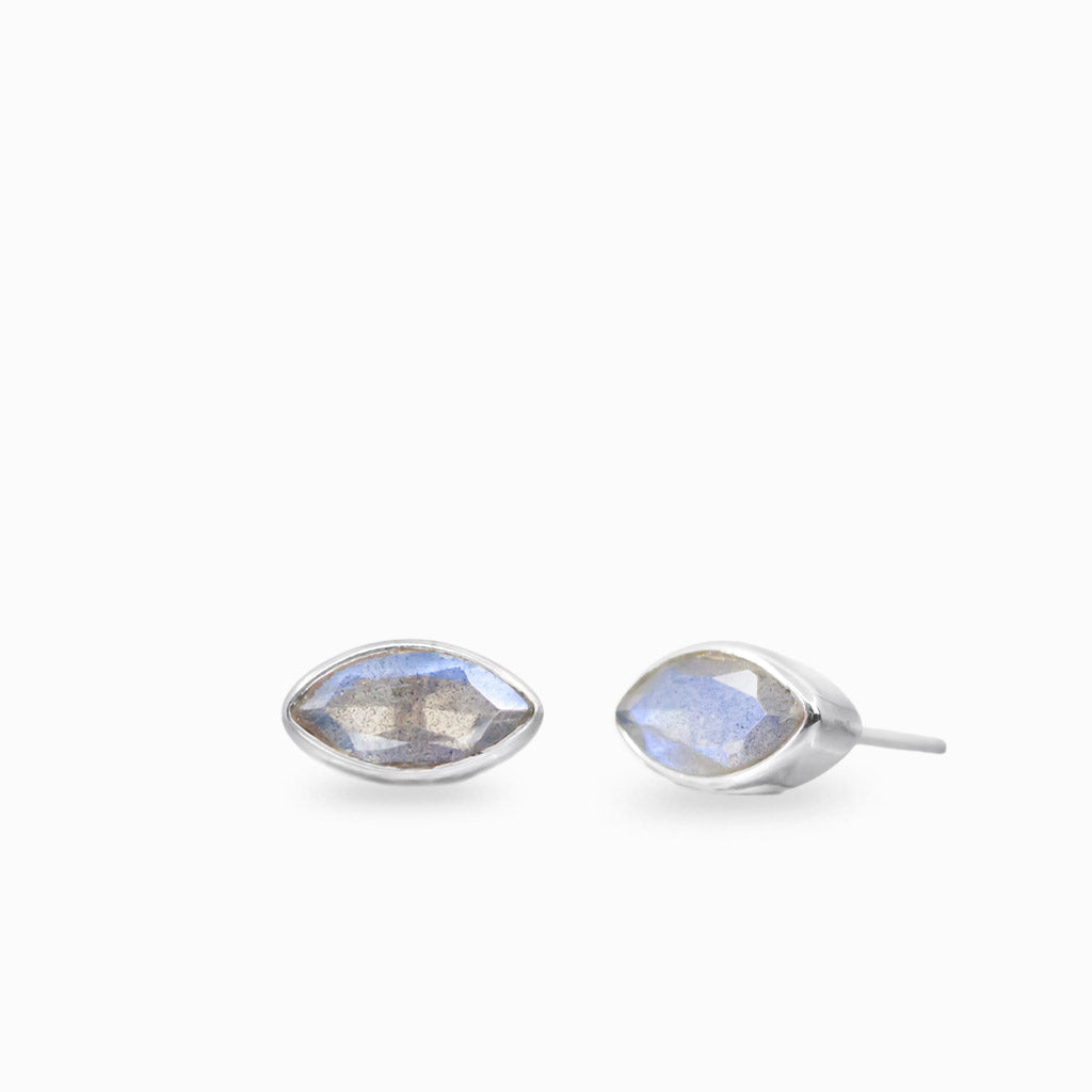 Marquise labradorite stud earrings in sterling silver