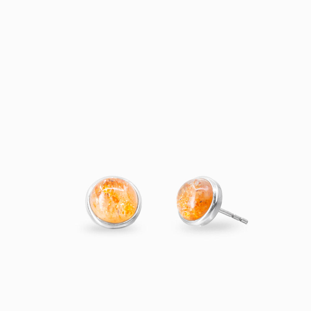 Cabochon sunstone stud earrings in sterling silver