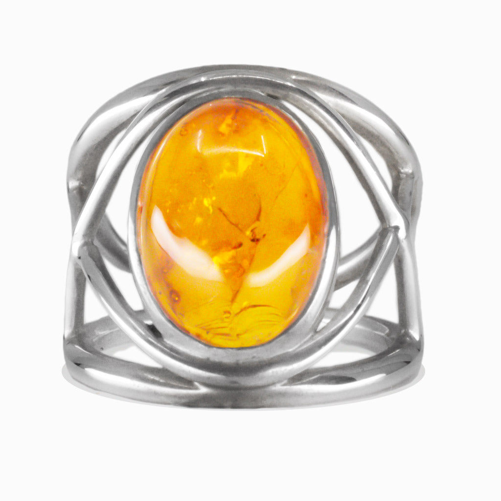 CABOCHON HALO AMBER RING STERLING SILVER | MADE IN EARTH OVAL