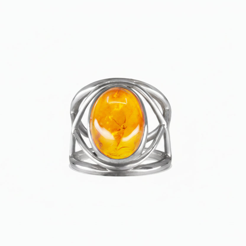 CABOCHON HALO AMBER RING STERLING SILVER | MADE IN EARTH OVAL