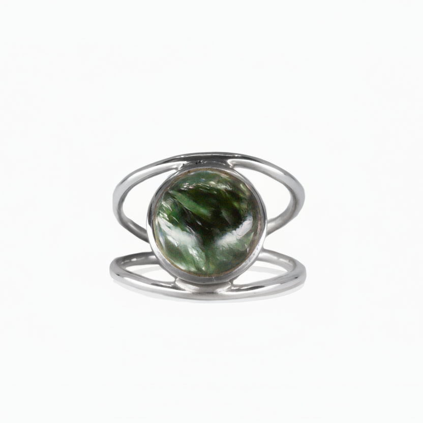 CABOCHON SERAPHINITE ROUND HALO RING STERLING SILVER | MADE IN EARTH 