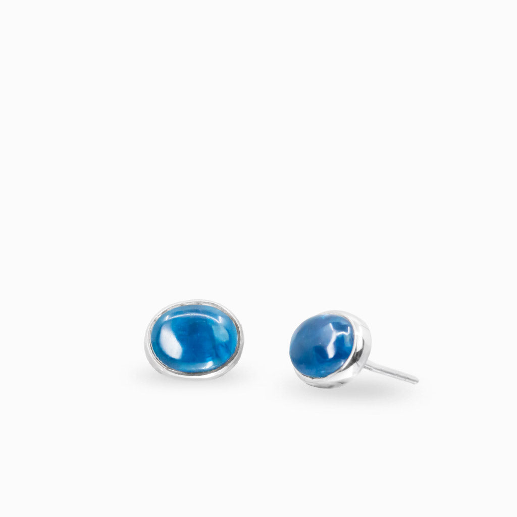 Oval apatite cabochon stud earrings in sterling silver