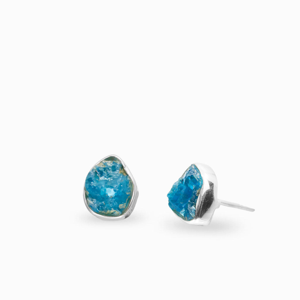 Raw apatite bezel stud earrings in sterling silver