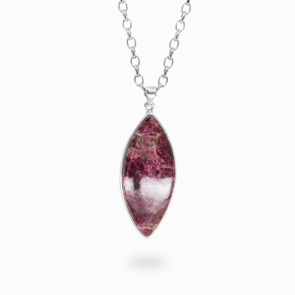 Marquise eudialyte cabochon necklace in sterling silver