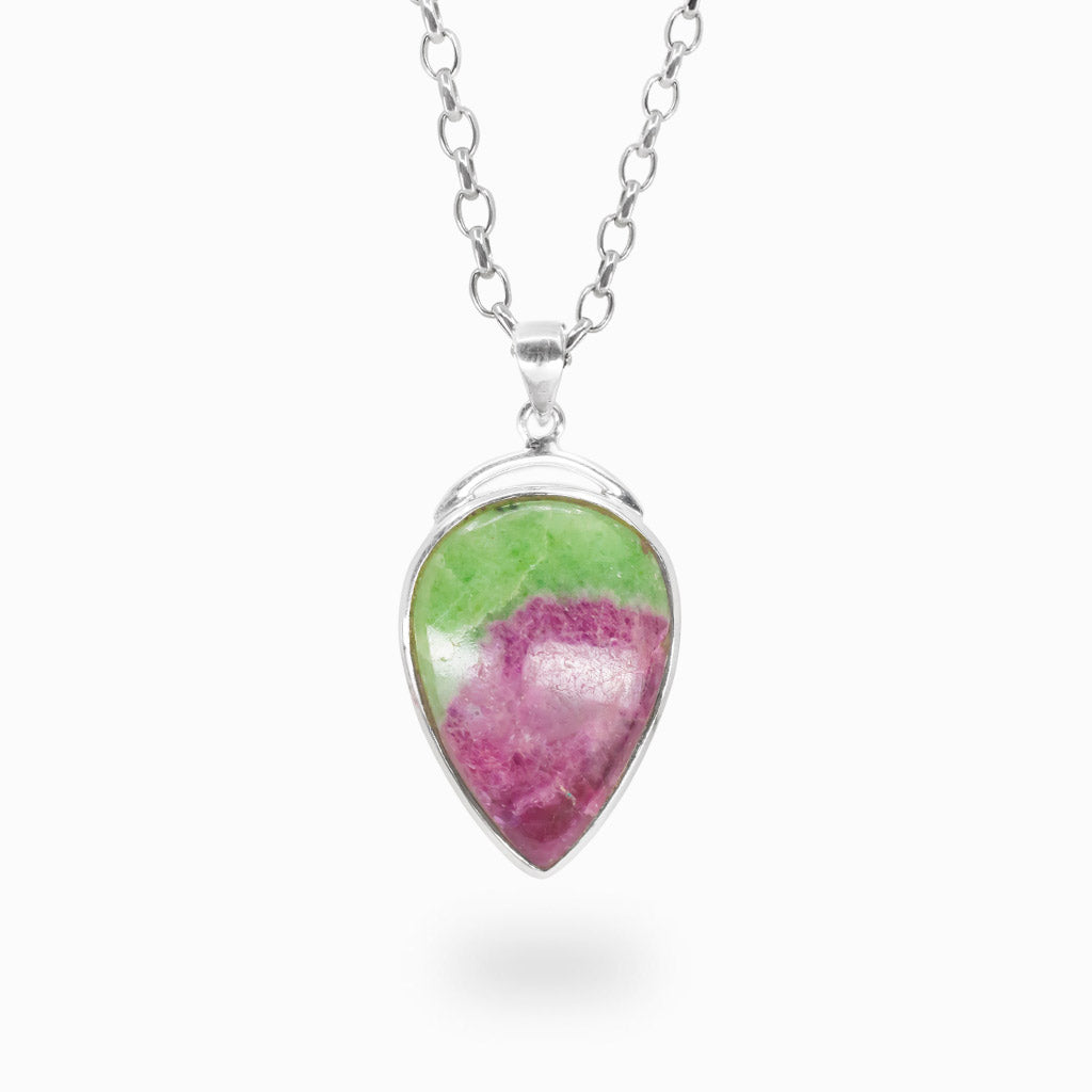 Ruby zoisite cabochon necklace in sterling silver