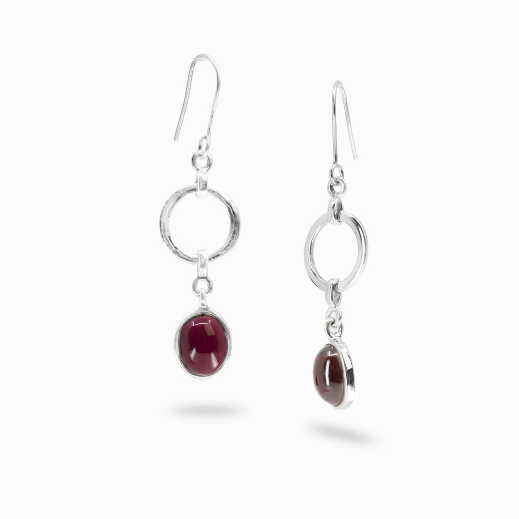 Oval garnet cabochon drop earrings in sterling silver