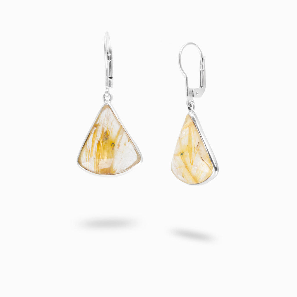 Faceted golden rutilated quartz earrings in sterling silver