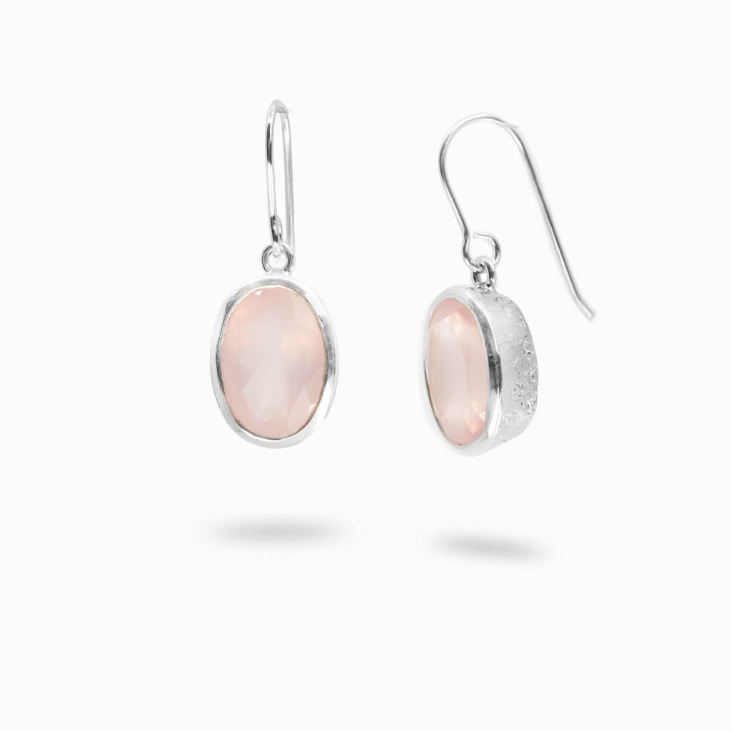 Faceted oval rose quartz earrings in sterling silver